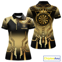 Load image into Gallery viewer, Black And Gold Crown Dartboard Women Darts Polo &amp; 1/4-Zip Shirt Custom Light Gold Dart Team Jersey NYN3032