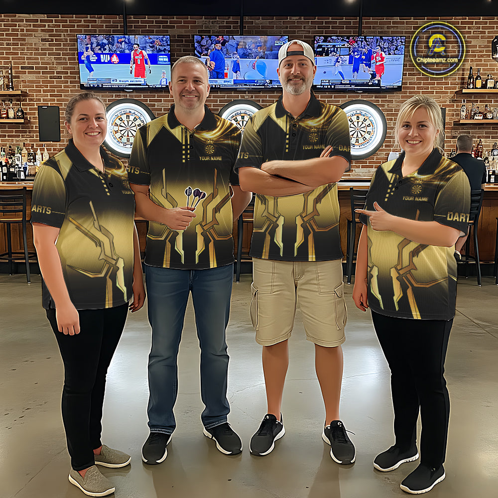 Black And Gold Crown Dartboard Men Darts Polo & 1/4-Zip Shirt Custom Light Gold Dart Team Jersey NYN3032