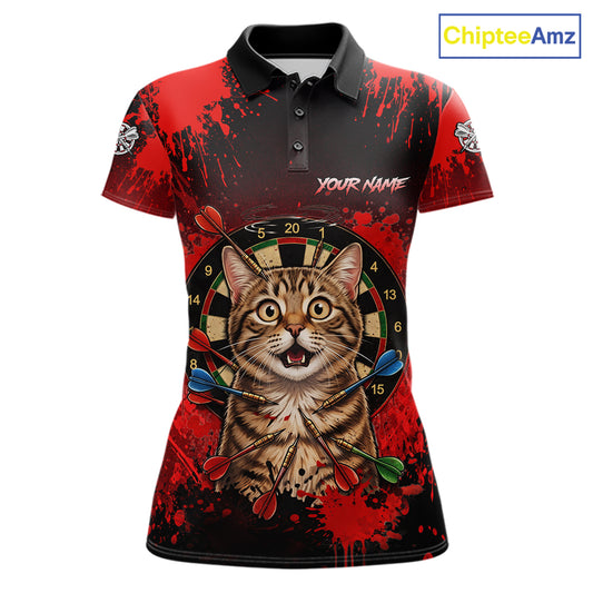 Black And Red Splatter Paint Dartboard Custom Funny Cat Darts Shirt For Women Outfits Darts Jersey NYN3038