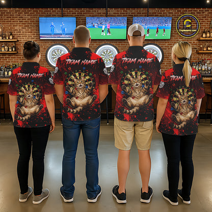 Black And Red Splatter Paint Dartboard Custom Funny Cat Darts Shirt For Women Outfits Darts Jersey NYN3038