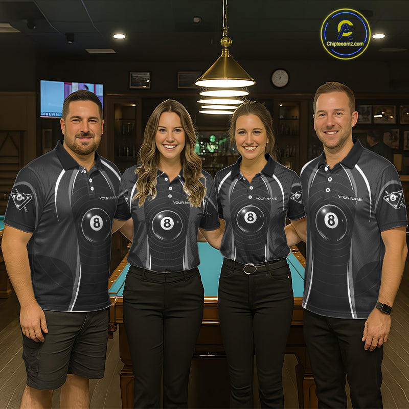 Black Blur 8 Ball Pool Polo & 1/4-Zip Team Shirt For Women Personalized Billiards Ball Apparel NYN2453