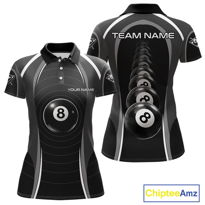 Black Blur 8 Ball Pool Polo & 1/4-Zip Team Shirt For Women Personalized Billiards Ball Apparel NYN2453