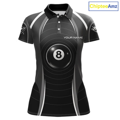 Black Blur 8 Ball Pool Polo & 1/4-Zip Team Shirt For Women Personalized Billiards Ball Apparel NYN2453