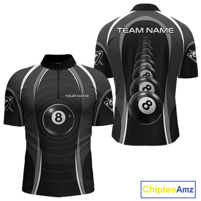 Black Blur 8 Ball Pool Polo & 1/4-Zip Team Shirt For Men Personalized Billiards Ball Apparel NYN2453