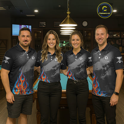 Blue And Red Flames 8 Ball Pool Women Polo & 1/4-Zip Team Shirts Custom Billiards Ball Apparel NYN2460