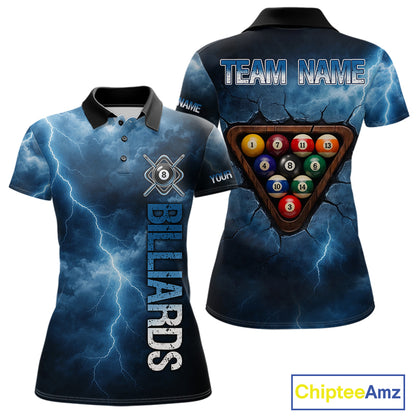 Thunder Lightning Blue Billiard Shirts For Women Custom Cracked 8 Ball Pool Billiard Team Jerseys NYN3044