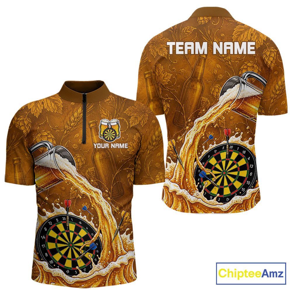Cheer Beer Dartboard Men Dart Polo 1/4-Zip Shirt Custom Barley & Hops Patten Dart Team Attire NYN3213