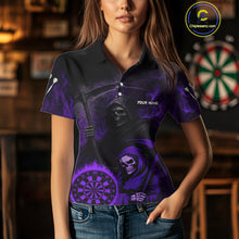 Load image into Gallery viewer, Custom Purple Smokes Flame Dartboard Grim Reaper Dart Women Polo Jerseys Dart Team Shirt NYN1657