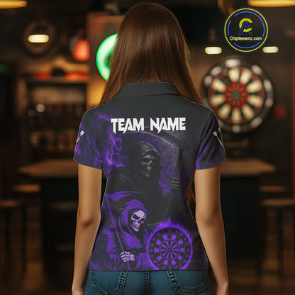 Custom Purple Smokes Flame Dartboard Grim Reaper Dart Women Polo Jerseys Dart Team Shirt NYN1657