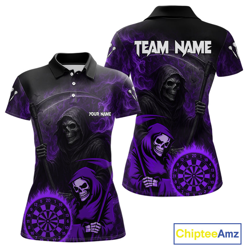 Custom Purple Smokes Flame Dartboard Grim Reaper Dart Women Polo Jerseys Dart Team Shirt NYN1657