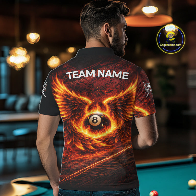 Fire Flame Wings 8 Ball Pool Polo & 1/4-Zip Team Shirt For Men Custom Billiards Ball Apparel NYN2461