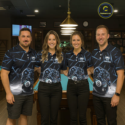Blue Funny Panther 8 Ball Pool Polo & 1/4-Zip Team Shirt For Women Custom 3D Billiards Ball Apparel NYN2462