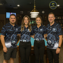 Load image into Gallery viewer, Blue Funny Panther 8 Ball Pool Polo &amp; 1/4-Zip Team Shirt For Women Custom 3D Billiards Ball Apparel NYN2462