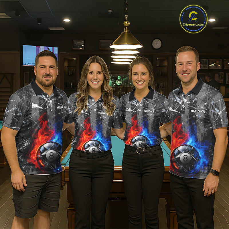 Glass Crack 8 Ball Pool Women Polo & 1/4-Zip Team Shirts Custom Fire Flame Billiards Ball Apparel NYN2463
