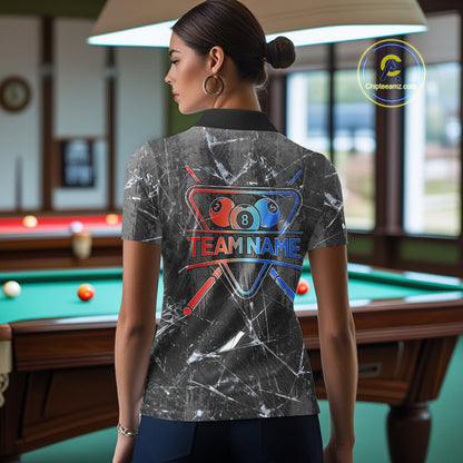 Glass Crack 8 Ball Pool Women Polo & 1/4-Zip Team Shirts Custom Fire Flame Billiards Ball Apparel NYN2463