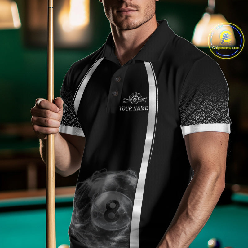 Black & Silver Thunder Lightning White 8 Ball Billiard Jerseys For Men Custom Billiard Team Shirt NYN2834