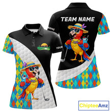 Load image into Gallery viewer, Womens Colorful Argyle Polo Golf Shirts Custom Parrots Golfer Summer Golf Team Attire For Golfers NYN3060