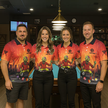Skeleton Play 8 Ball Pool Women's Billiard Polo & 1/4 Zip Team Shirt Custom Funny Billiard Attire NYN2480