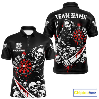 Red Dripping Grim Reaper Dartboard Skull Dart Polo Shirts For Men Custom Name For Dart Players NYN2684