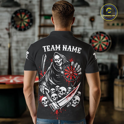 Red Dripping Grim Reaper Dartboard Skull Dart Polo Shirts For Men Custom Name For Dart Players NYN2684
