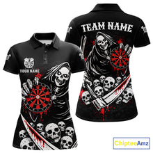 Load image into Gallery viewer, Red Dripping Grim Reaper Dartboard Skull Dart Polo Shirts For Women Custom Name For Dart Players NYN2684