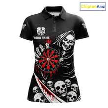 Load image into Gallery viewer, Red Dripping Grim Reaper Dartboard Skull Dart Polo Shirts For Women Custom Name For Dart Players NYN2684