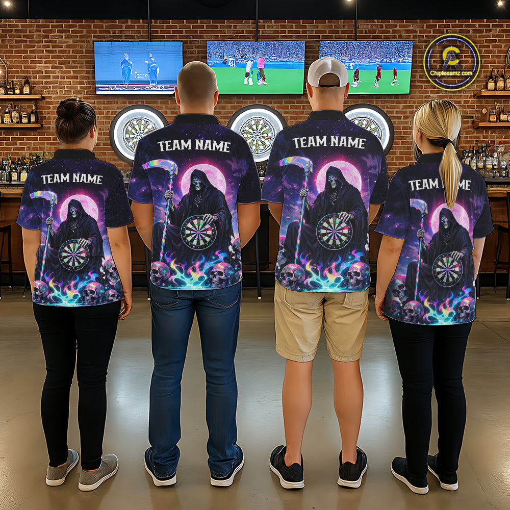 Galaxy Holographic Grim Reaper Dartboard Skull Dart Polo Shirts For Women Custom Name For Dart Players NYN2686