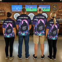 Load image into Gallery viewer, Galaxy Holographic Grim Reaper Dartboard Skull Dart 1/4-Zip Shirts For Women Custom Name For Dart Players NYN2686