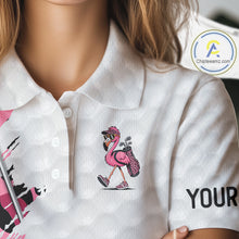 Load image into Gallery viewer, Camouflage Womens Golf Polo Shirt Custom Pink Funny Flamingo Pattern White Golf Team Shirts NYN2835