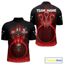 Load image into Gallery viewer, Custom Red Flames Dartboard Horror Multi Skull Dart Men Quarter-Zip Jerseys Outfits Dart Shirt NYN1679