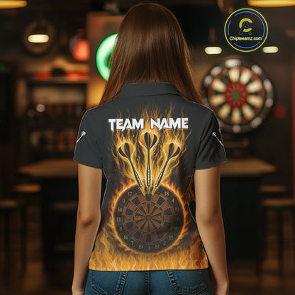 Custom Yellow Flames Dartboard Horror Multi Skull Dart Women Polo Jerseys Outfits Dart Shirt NYN1681