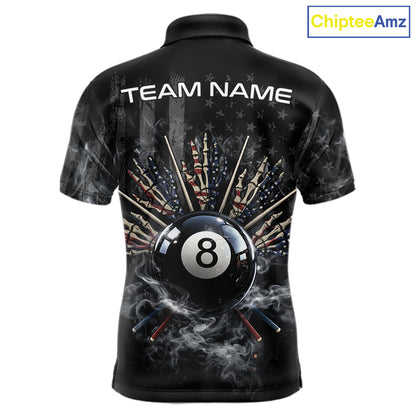 US Flag Grey Smoke Skull Bone 8 Ball Men Billiards Shirt Personalized Pool Balls Billiard Team Names NYN2688