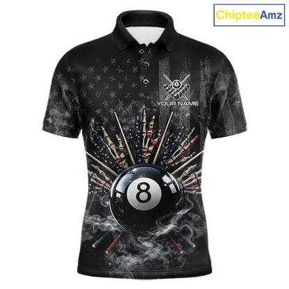 US Flag Grey Smoke Skull Bone 8 Ball Men Billiards Shirt Personalized Pool Balls Billiard Team Names NYN2688