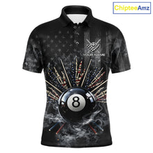 Load image into Gallery viewer, US Flag Grey Smoke Skull Bone 8 Ball Men Billiards Shirt Personalized Pool Balls Billiard Team Names NYN2688