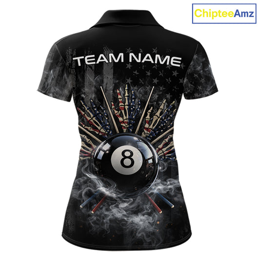 US Flag Grey Smoke Skull Bone 8 Ball Women Billiards Shirt Personalized Pool Balls Billiard Team Names NYN2688