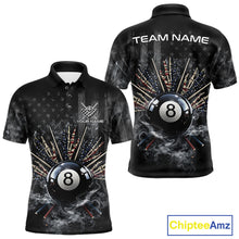 Load image into Gallery viewer, US Flag Grey Smoke Skull Bone 8 Ball Men Billiards Shirt Personalized Pool Balls Billiard Team Names NYN2688