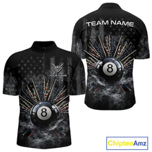 Load image into Gallery viewer, US Flag Grey Smoke Skull Bone 8 Ball Men Billiards Shirt Personalized Pool Balls Billiard Team Names NYN2688