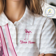 Load image into Gallery viewer, Funny Flamingo Womens Golf Polo Shirt Custom Pink And Purple Monstera Pattern White Golf Shirts NYN2841