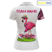 Load image into Gallery viewer, Funny Flamingo Womens Golf Polo Shirt Custom Pink And Purple Monstera Pattern White Golf Shirts NYN2841