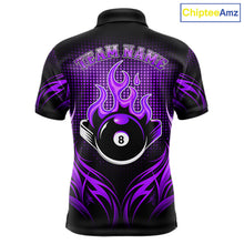 Load image into Gallery viewer, Custom Purple Flaming 8 Ball Billiard Shirts For Men Billiard League Billiard Team Shirts NYN2848