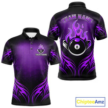 Load image into Gallery viewer, Custom Purple Flaming 8 Ball Billiard Shirts For Men Billiard League Billiard Team Shirts NYN2848