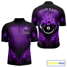 Load image into Gallery viewer, Custom Purple Flaming 8 Ball Billiard Shirts For Men Billiard League Billiard Team Shirts NYN2848