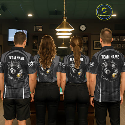 Personalized Grunge Crown 8 Ball & 9 Ball Billiard Pool Shirt For Men Custom Billiard Team Jersey NYN3216
