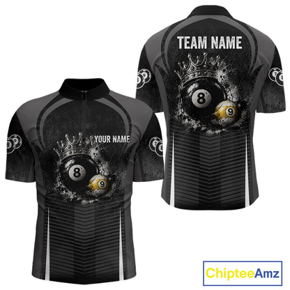 Personalized Grunge Crown 8 Ball & 9 Ball Billiard Pool Shirt For Men Custom Billiard Team Jersey NYN3216