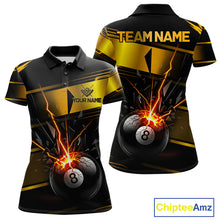 Load image into Gallery viewer, Thunder Cracked 8 Ball Billiard Shirt For Women Custom Black And Gold Billiard Pool Team Jersey NYN3224