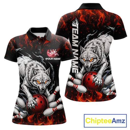 Fire Flame Funny Wolf Bowling Ball Jersey For Women Personalized Bowling Team Shirts | Red NYN3226