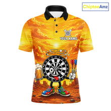 Load image into Gallery viewer, Beer and Dartboard Desert funny men's dart polo shirt custom dart team uniform, personalized dart jersey, dart league shirt, tournament apparel