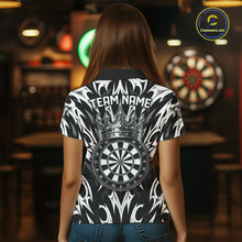 Load image into Gallery viewer, Female dart player wearing Tribal Crown Dartboard personalized dart jersey at league event