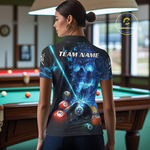 Load image into Gallery viewer, Blue Skull Thunder Pool 8 Ball Women's Billiard Polo &amp; 1/4-Zip Shirt Custom Billiards Team Apparel NYN2491