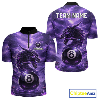 Dragon Thunder Purple Cue & Pool 8 Ball Men Billiard Shirt Custom Billiard Polo & 1/4-Zip Attire NYN2496